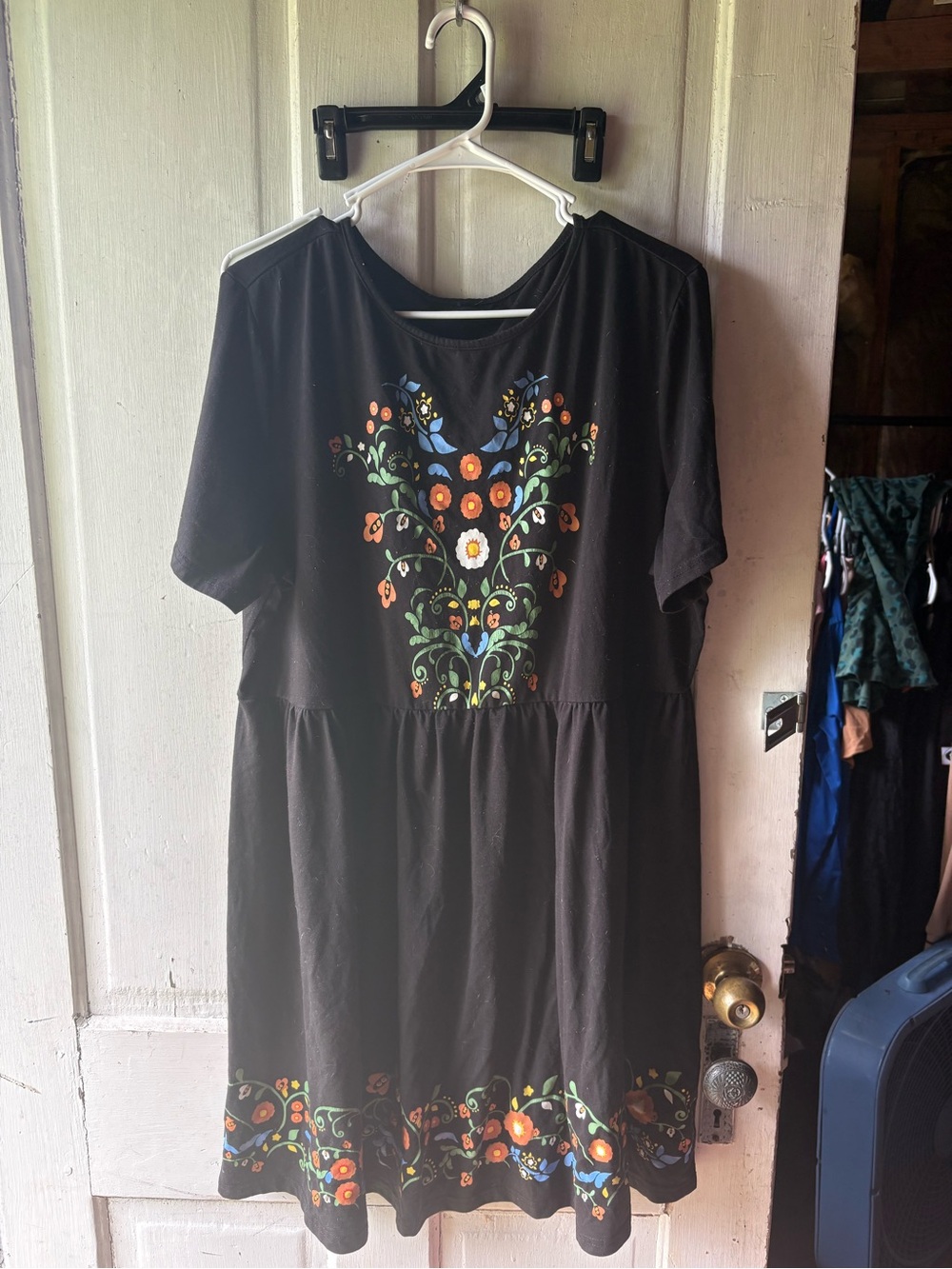 Amazon Black Mini Dress with Multicolor Floral Embroidery - Picture 4 of 4